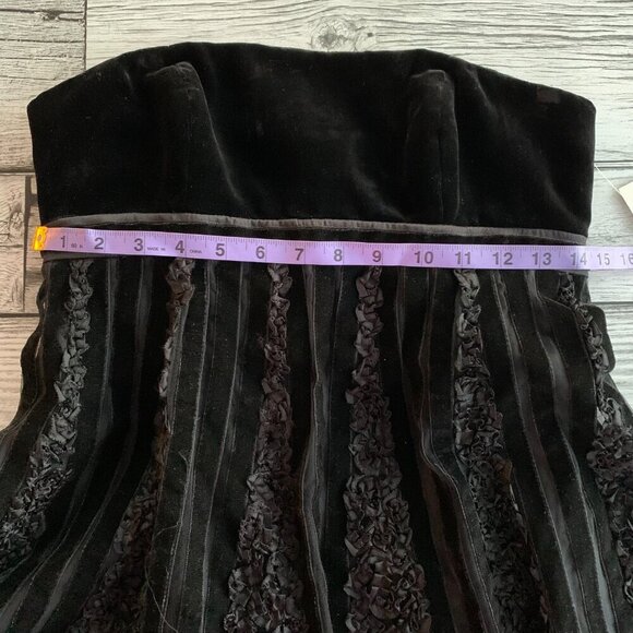 Badgley Mischka Black Velvet Silk Strapless Empire Waist Babydoll Formal Dress - Picture 11 of 16